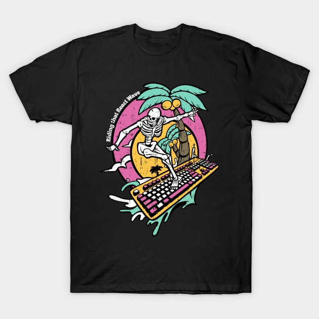 Surfing Skeleton Riding That React Wave T-Shirt by Kali Space